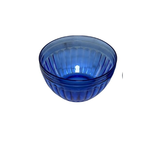 Vintage Cobalt Blue Glass Tea Set Mid Century Pressed Glass Teacups Saucers Bowl - Picture 3 of 8